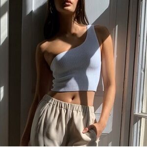 Aritzia Babaton Sculpt Knit One Shoulder Crop Top Blue